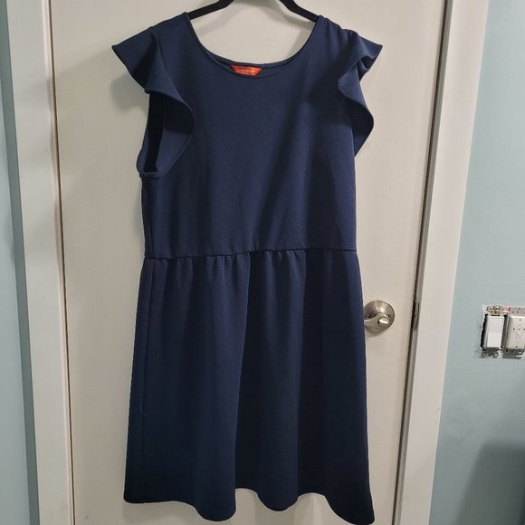 Large Joe Fresh Navy Mini Dress with Ruffle Cap Sleeves - Picture 1 of 7